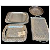 HAMMERED ALUMINUM TRAY, SILVER-PLATE TRAY, 2 PEWTER TRAYS