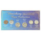 “VANISHING 20TH CENTURY COIN COLLECTION”, FEATURES A 1964 ROOSEVELT SILVER DIME, 1936 MERCURY DIME, 1944 SILVER “WARTIME” JEFFERSON NICKEL, 1937 INDIAN HEAD “BUFFALO” NICKEL, 1943 “WARTI