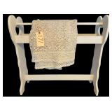 PAINTED WHITE PINE QUILT RACK W/ HEART MOTIF CARVINGS