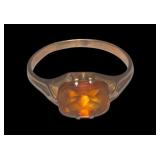 YELLOW GOLD RING WITH AMBER STONE, SIZE 6, WEIGHS APPROX.  1.76 GRAMS W/ STONE, VERIFIED 14K BY A JEWELER.