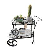 WROUGHT IRON GARDEN CART W/ CACTUS, PLANT ARRANGEMENT, AND OTHER PLANTER