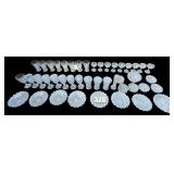 APPROX. 48 PIECES OF FOSTORIA AMERICAN: PLATES, BOWLS, BUD VASE, CHAMPAGNE GLASSES, TEA GLASSES, WATER GLASSES