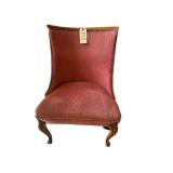 VINTAGE PINK UPHOLSTERED SLIPPER CHAIR W/ NAILHEAD TRIM, WOOD FRAME, AND CABRIOLE LEGS