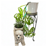 COMPOSITE DOG PLANTER, CERAMIC PLANTER, AND METALLIC PLANT STAND