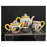 Early Provincial 'Rooster and Roses' Tea Set