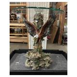 Flawed Eagle Themed Side Table Glass Top-NO SHIP