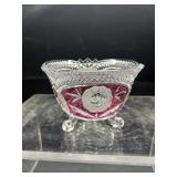 Hofbauer Floral Ruby Red Crystal 3-Footed Bowl