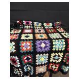 Vintage Granny Square Crocheted Afghan-Full Size