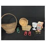 Vintage Baskets/Milkglass/Napkin Rings Lot