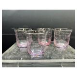 Pink Old Fashioned Glasses w/Etched Flowers