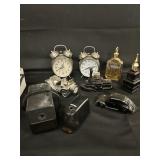 Box Lot-Avon Bottles/Clocks/Pencil Sharpners