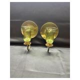 Vintage Brass Sconce/Green Glass Votive Cups