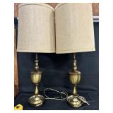 Vtg Hollywood Regency Brass Urn Table Lamps