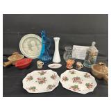 Box Lot-Milk Glass/Blue Glass/Plates and More