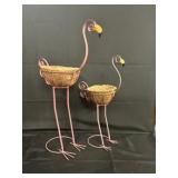 New Metal Flamingo Planters w/coconut fiber basket