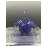 Signed Hand Blown Cobalt Art Glass Basket