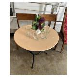 Table w/2 wood chairs and contents on top