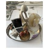 Mirrored Tray/Marble Figurine/More