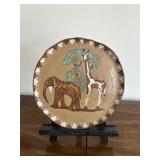 Studio Pottery African Safari Plate w/stand