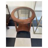 Classic Round Wood and Glass End Table