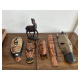 Hand Carved Wooden Tribal Mask Lot w/Animal