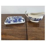 Churchill Blue Willow Gravy boat/Butter Dish