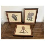 Vintage Needlepoint Framed Jungle Animal Set
