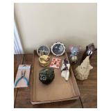 Mixed Lot-glass owl, brass bear, picture frames