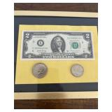 Framed Money-$2/1974 Kennedy/1979 Suan B Anthony