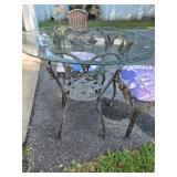 Ornate Metal/Glass/Wicker Back Chairs Table