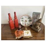 Decor Lot-Decorative plate, bottles, doll and more
