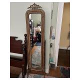 ornate, vintage-style wooden floor cheval mirror