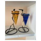 Stylized Art glass/metal candle holders