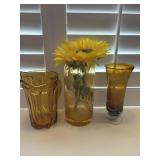 Amber Colored Glass-pitcher and Vases