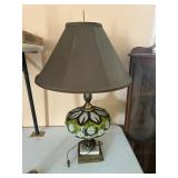 Hollywood Regency-style green glass lamp