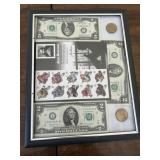 Framed Money and Stamp Lot