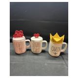 New Rae Dunn Lidded Coffee Mugs lot of 3