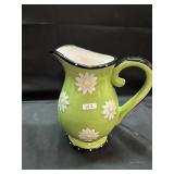 Green Ceramic Pitcher with Daisies
