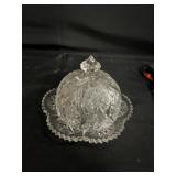 EAPG Covered Butter Dish-Glows Green