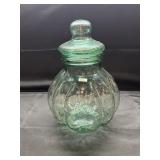 vintage green glass pumpkin-shaped apothecary jar
