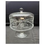 Vintage Etched Pressed Glass Cake Dome w/stand