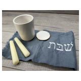 ONEG LINEN CHALLAH COVER & CERAMIC KIDDUSH CUP