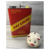 SAVINGS BANKS GAS SAVER METAL CAN & CERAMIC PIGGY