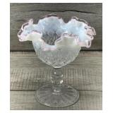 FENTON FOOTED COMPOTE BOWL DAISY & BUTTON