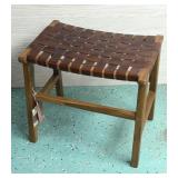 BROWN WOVEN LEATHER & WOOD FOOT REST