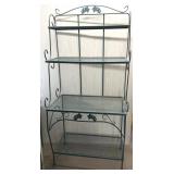 VINTAGE GREEN WROUGHT IRON BAKERS RACK PLANT STAND