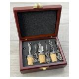 BOXED SET OF PEWTER WINE BOTTLE STOPPERS GOLFERS