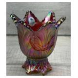 FENTON RED CARNIVAL GLASS TULIP VOTIVE HOLDER