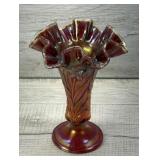 FENTON IRIDESCENT RUBY RED STRETCH VASE