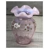 FENTON PINK OPALESCENT HAND PAINTED GLASS VASE